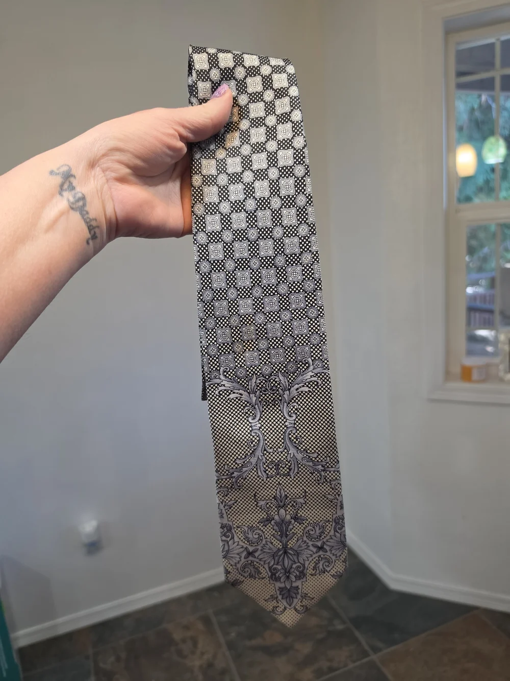 Vintage Gianni Versace Silk Tie - Baroque Geometric Micro Pattern